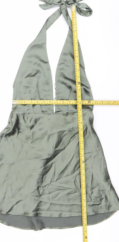Zara Women Green Satin Halter Slip Dress Size M Party Cocktail