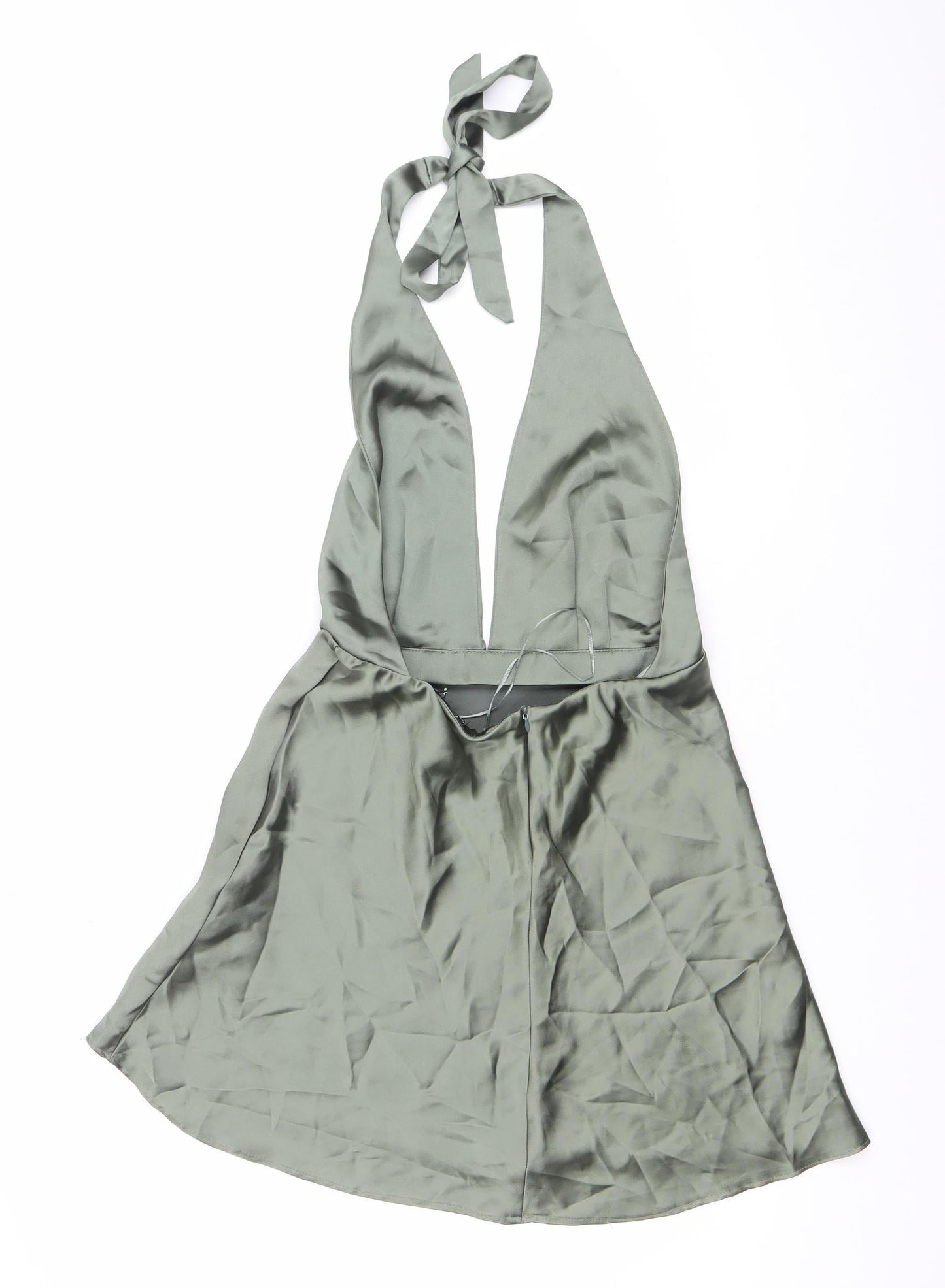 Zara Women Green Satin Halter Slip Dress Size M Party Cocktail