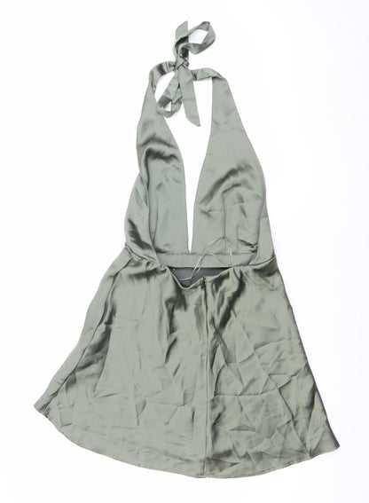 Zara Women Green Satin Halter Slip Dress Size M Party Cocktail