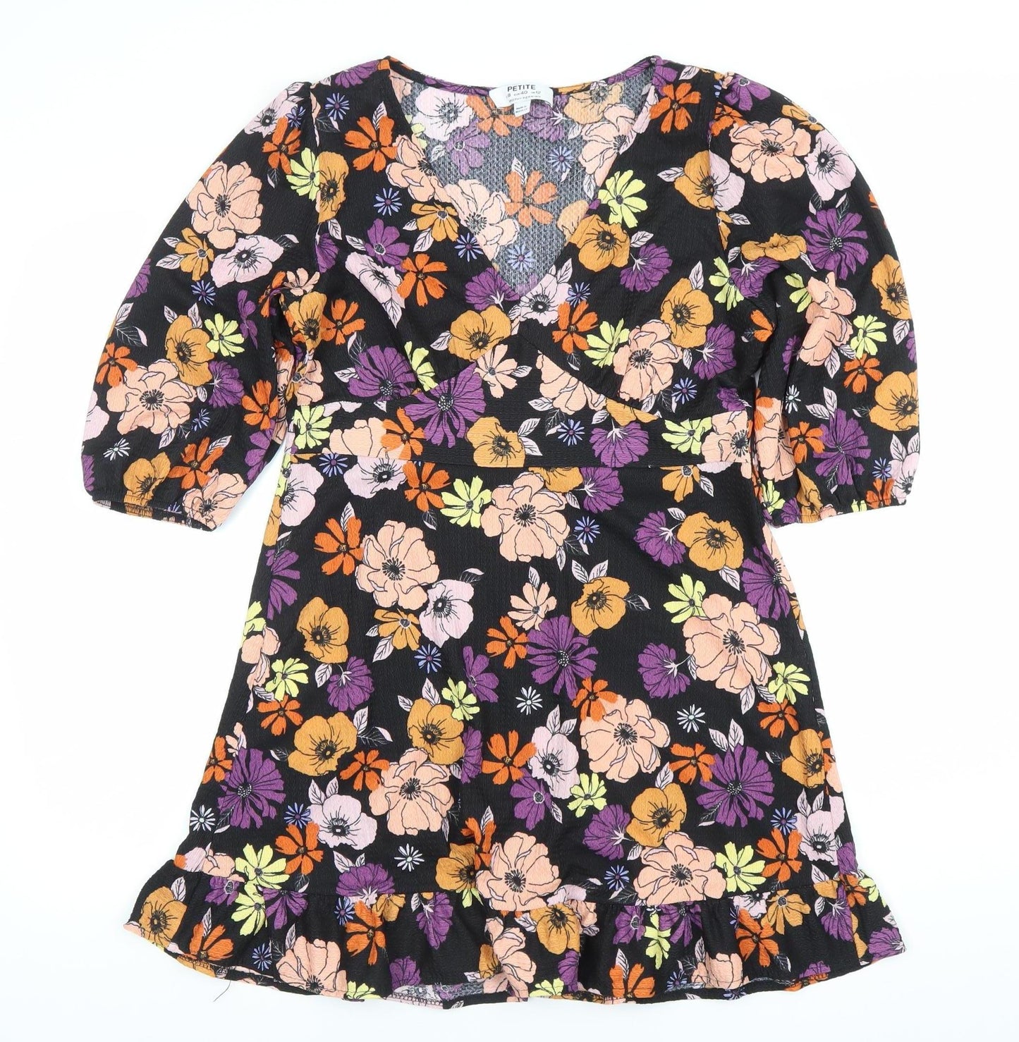 Dorothy Perkins Petite Black Floral Wrap Dress Size 12