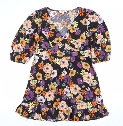 Dorothy Perkins Petite Black Floral Wrap Dress Size 12