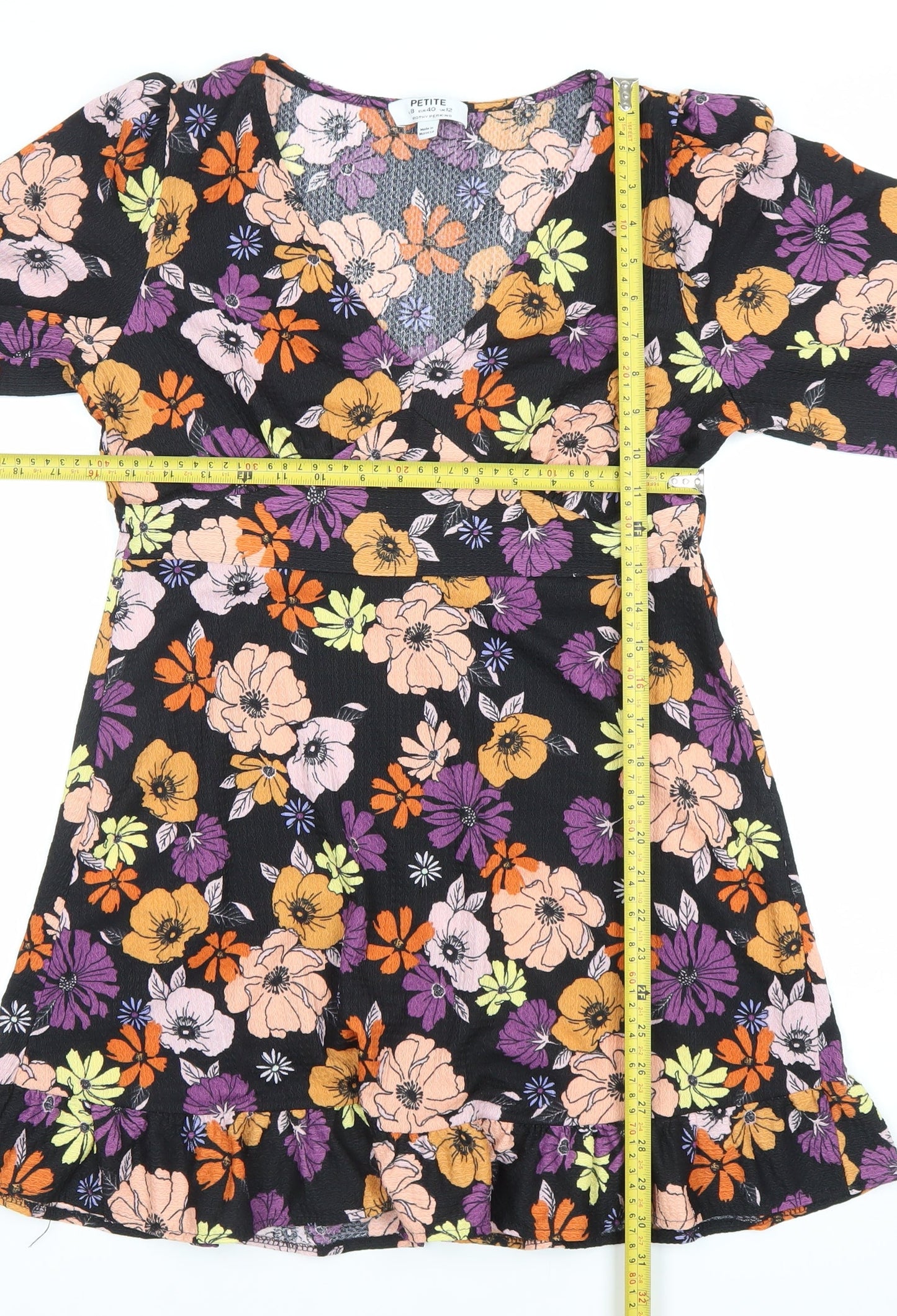 Dorothy Perkins Petite Black Floral Wrap Dress Size 12