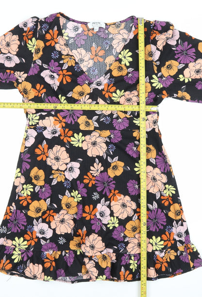 Dorothy Perkins Petite Black Floral Wrap Dress Size 12