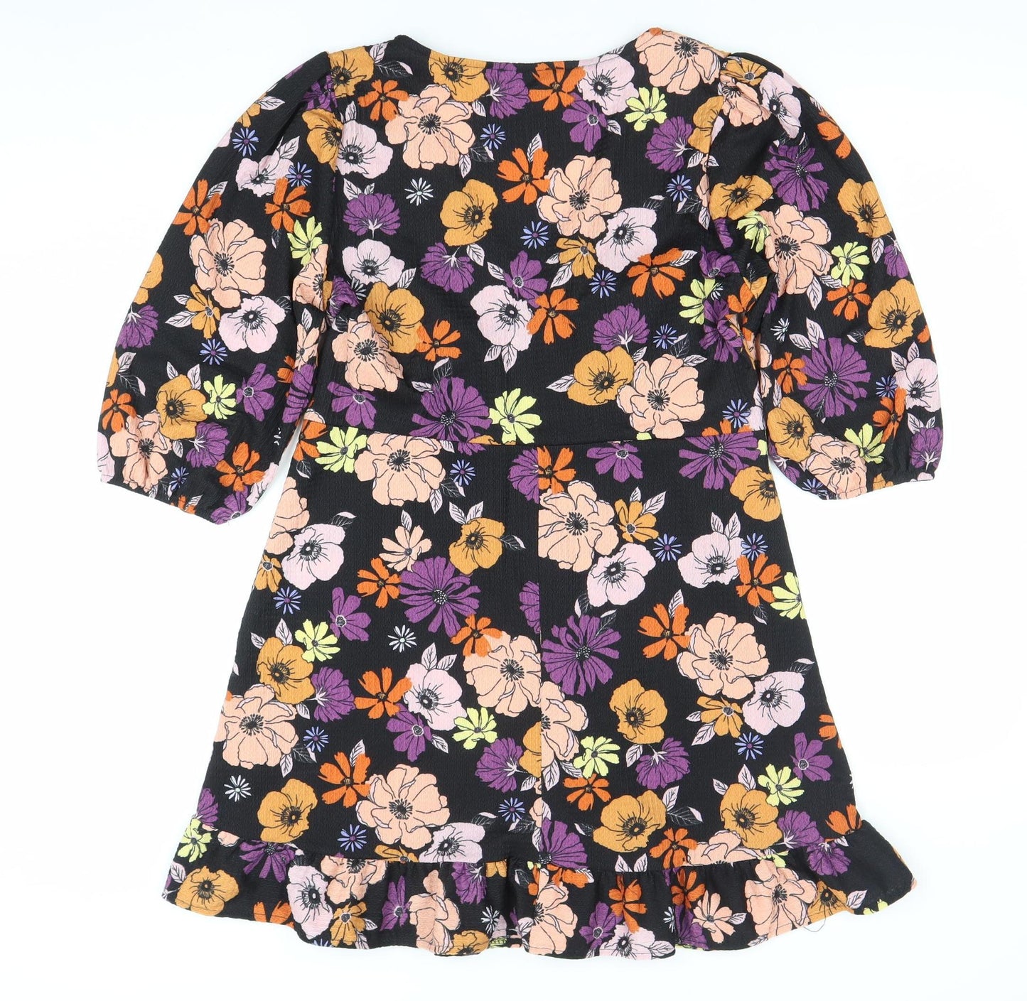 Dorothy Perkins Petite Black Floral Wrap Dress Size 12