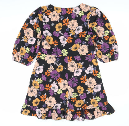 Dorothy Perkins Petite Black Floral Wrap Dress Size 12