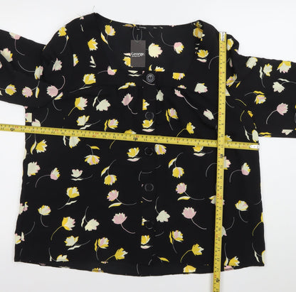 George Women’s Black Floral Blouse Size 16 Puff Sleeve Tunic