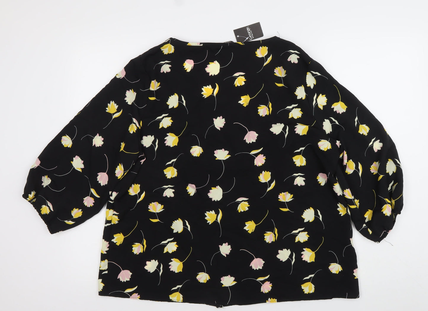 George Women’s Black Floral Blouse Size 16 Puff Sleeve Tunic
