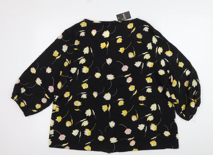 George Women’s Black Floral Blouse Size 16 Puff Sleeve Tunic