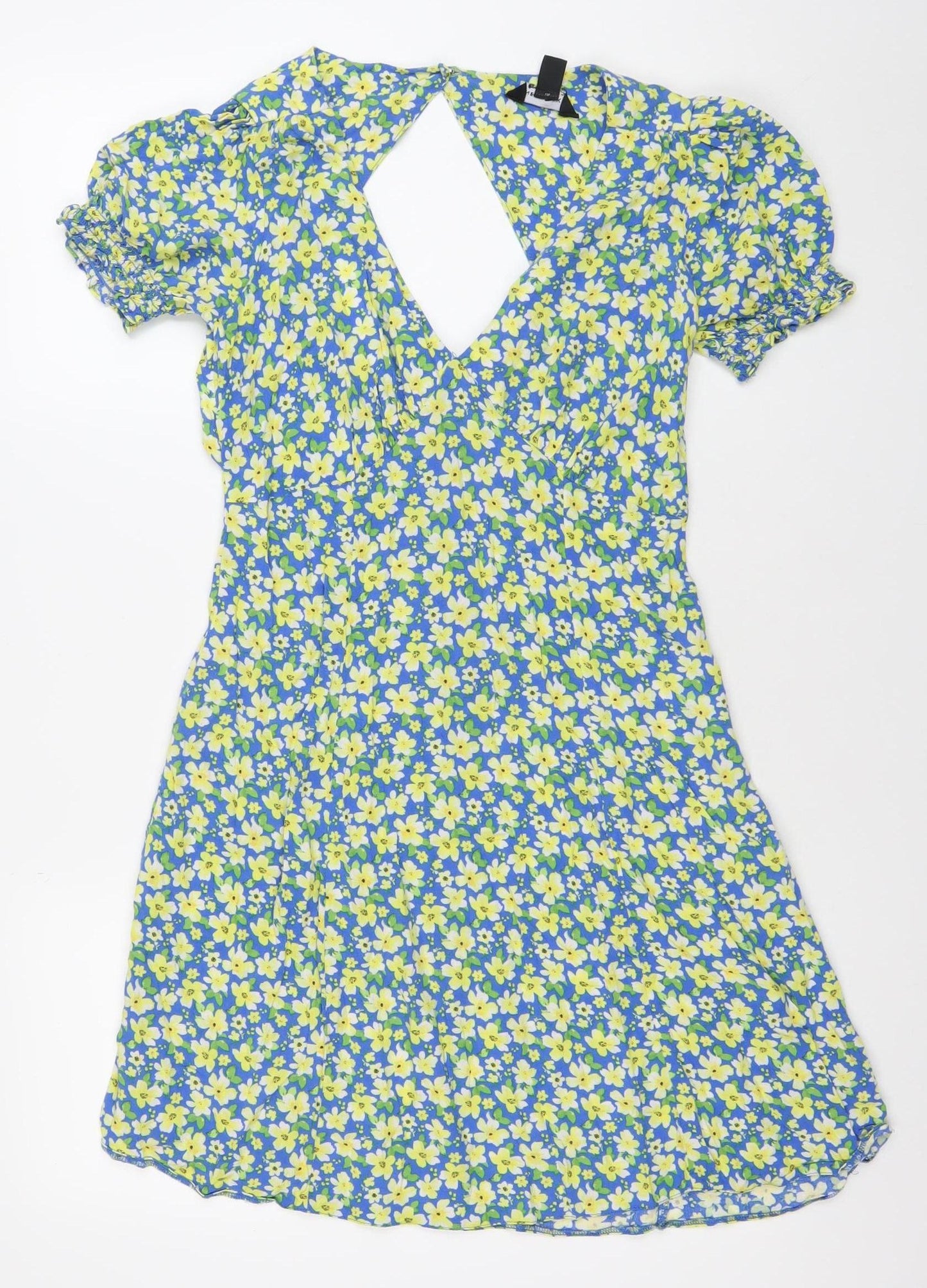 New Look Women's Blue Floral Puff Sleeve Wrap Dress Size 8