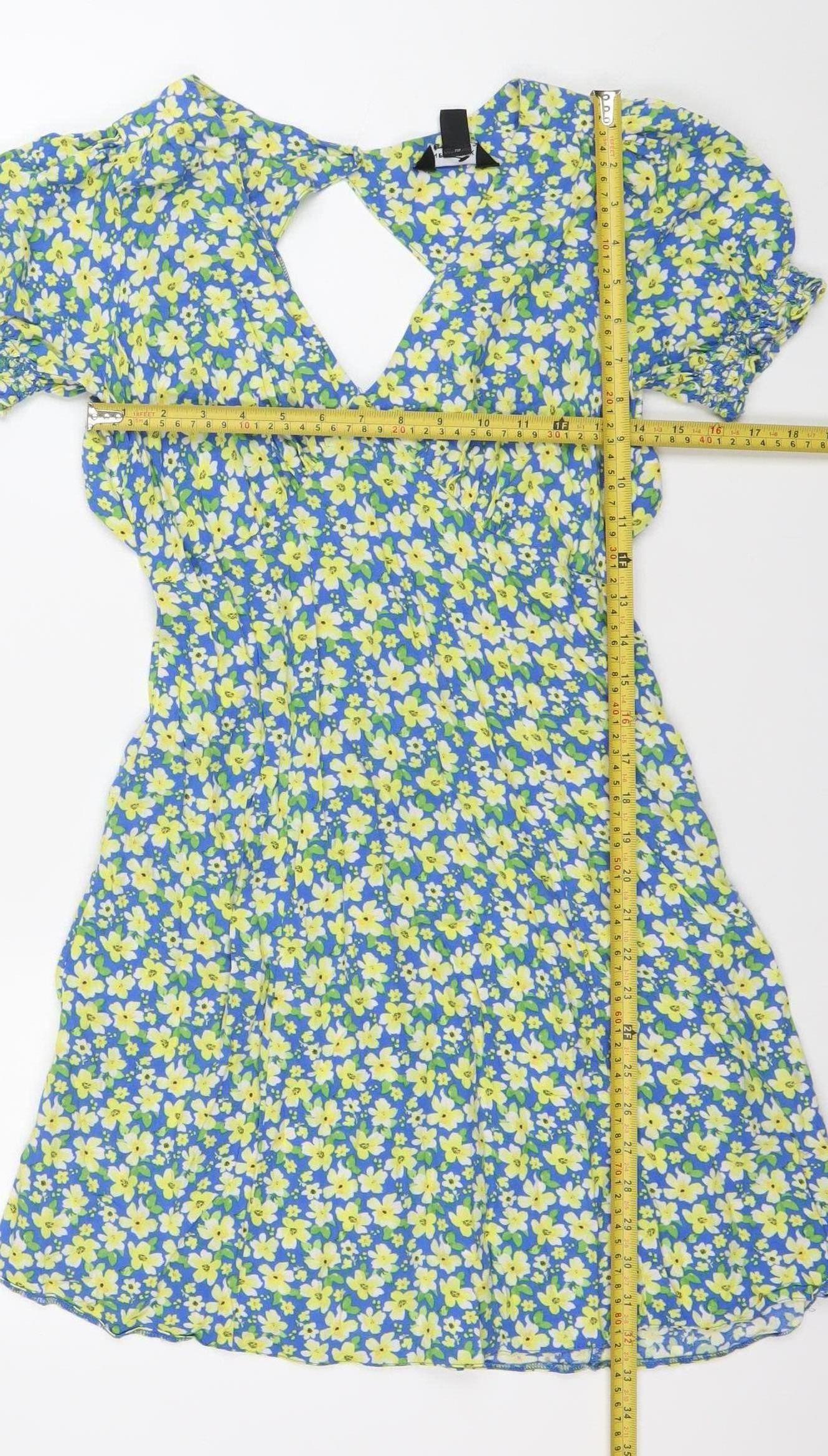 New Look Women's Blue Floral Puff Sleeve Wrap Dress Size 8