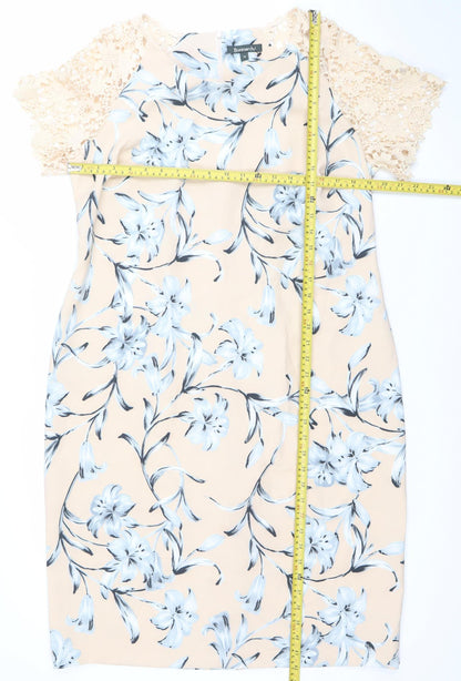 Bonmarche Women’s Beige Blue Floral Lace Knee Length Sheath Dress Size 18