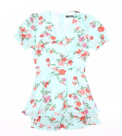 Quiz Women’s Multicoloured Floral V-Neck Puff Sleeve Playsuit Size 6