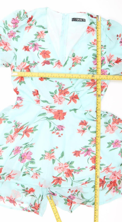 Quiz Women’s Multicoloured Floral V-Neck Puff Sleeve Playsuit Size 6