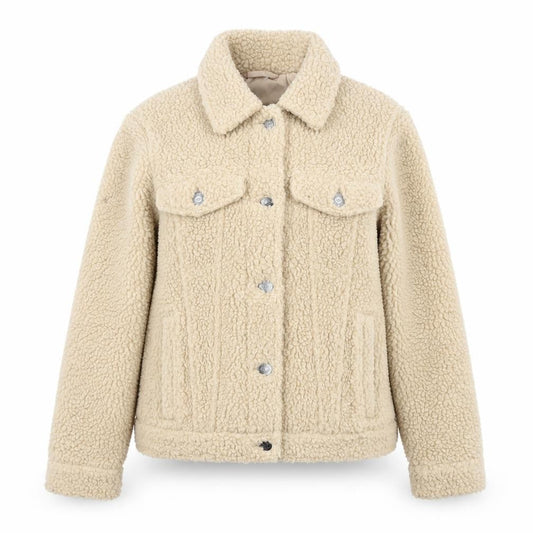 Hollister Womens Beige Fleece Jacket XS Button Casual Winter Coat