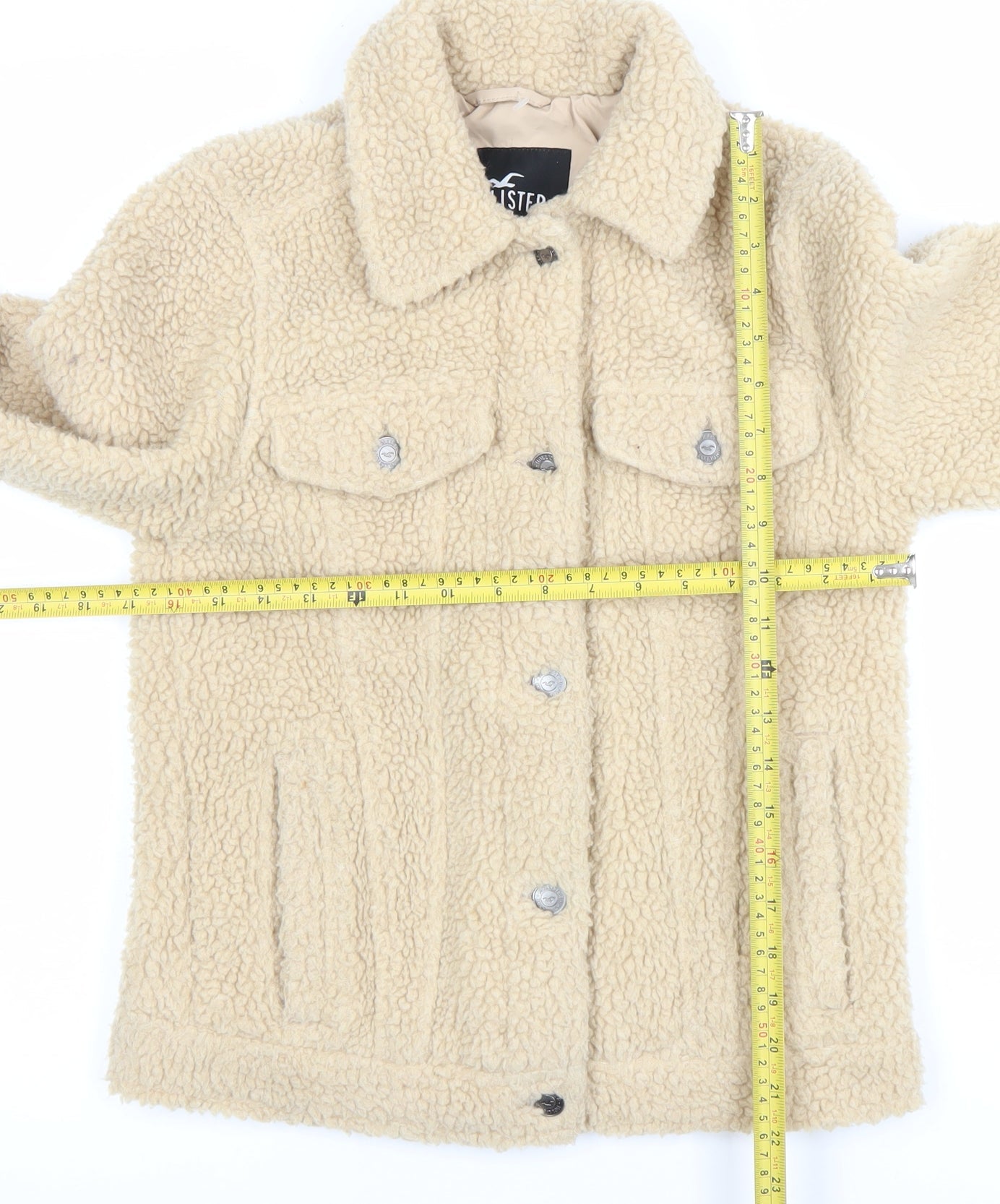 Hollister Womens Beige Fleece Jacket XS Button Casual Winter Coat