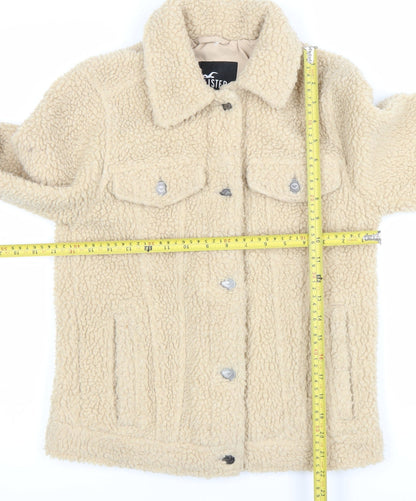 Hollister Womens Beige Fleece Jacket XS Button Casual Winter Coat