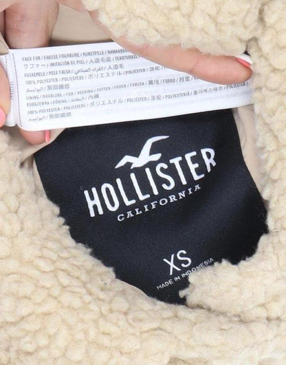 Hollister Womens Beige Fleece Jacket XS Button Casual Winter Coat