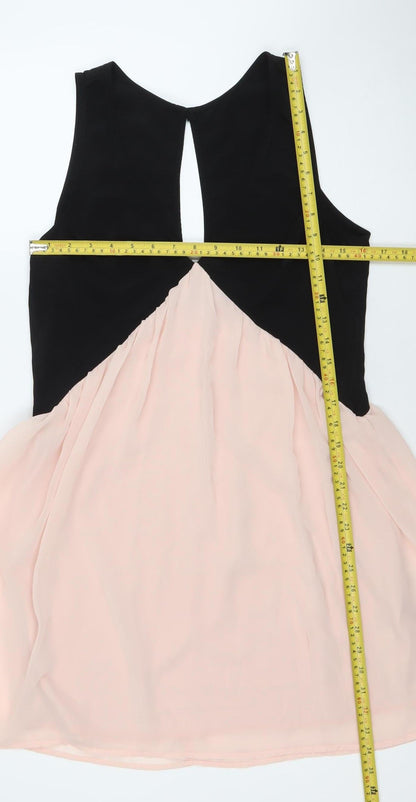 Solemio Women’s Black Pink Fit & Flare Sleeveless Party Dress L