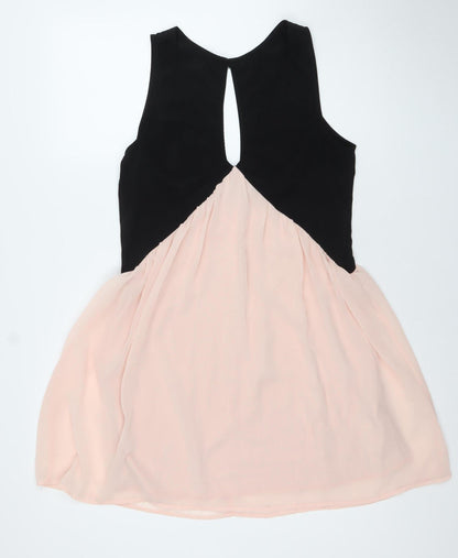 Solemio Women’s Black Pink Fit & Flare Sleeveless Party Dress L