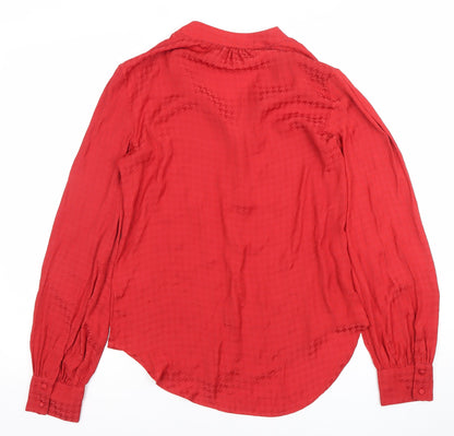 Next Women’s Red Long Sleeve Tunic Blouse Size 10 V-Neck Workwear