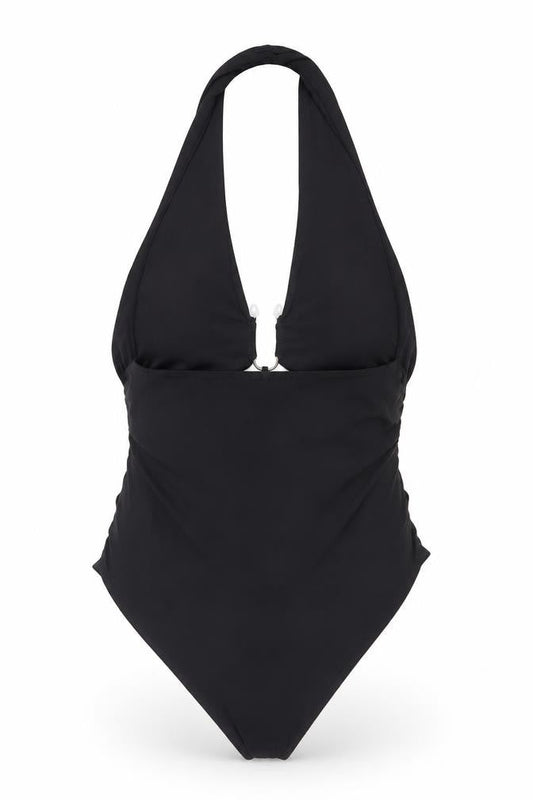 Zara Women Black Halter Bodysuit L Slim Fit Polyester Elastane