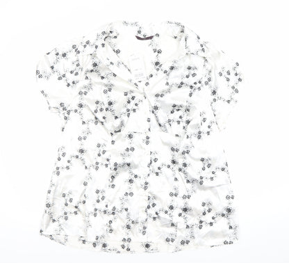 Evans Womens White Floral Satin Button-Up Blouse Size 22