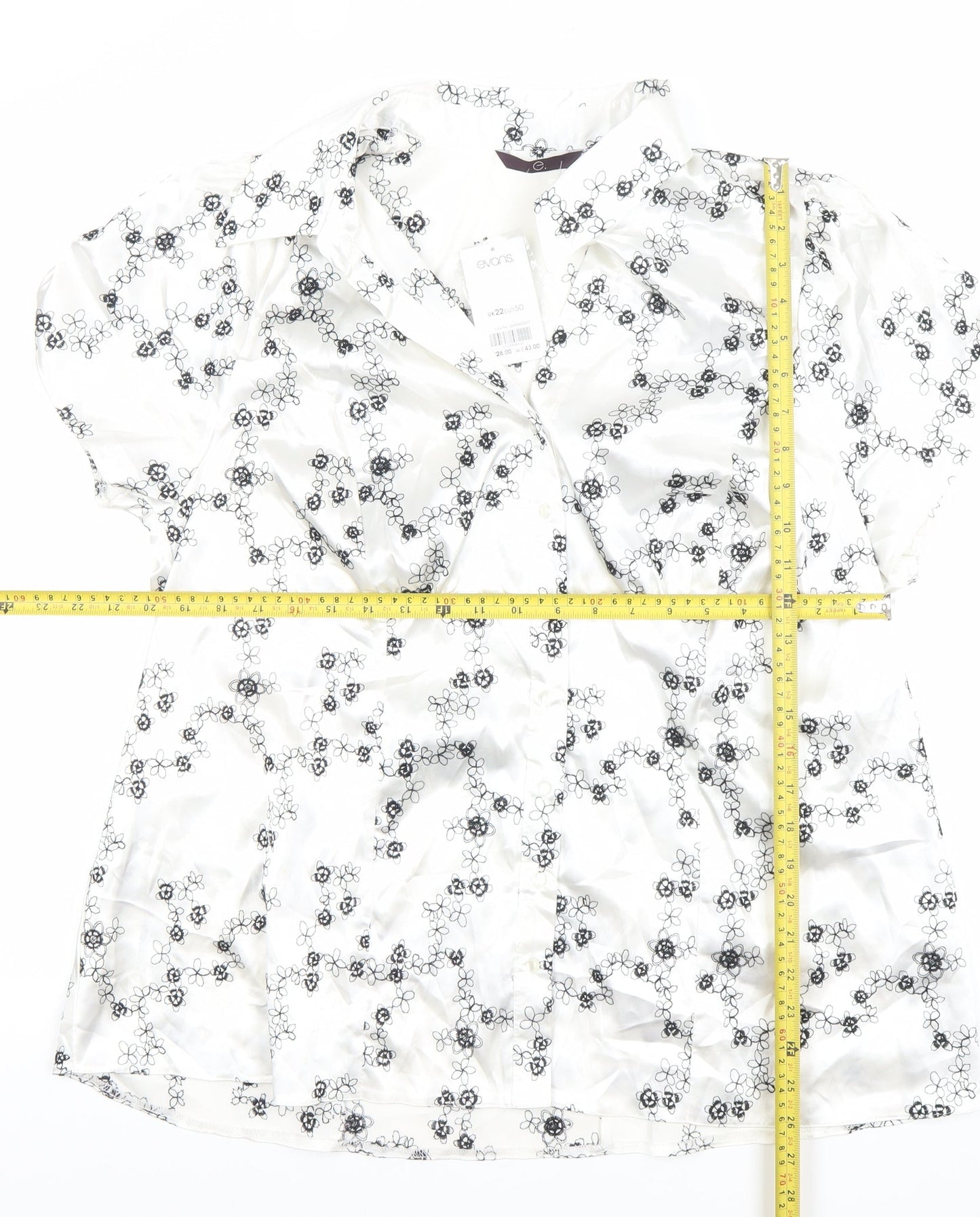 Evans Womens White Floral Satin Button-Up Blouse Size 22