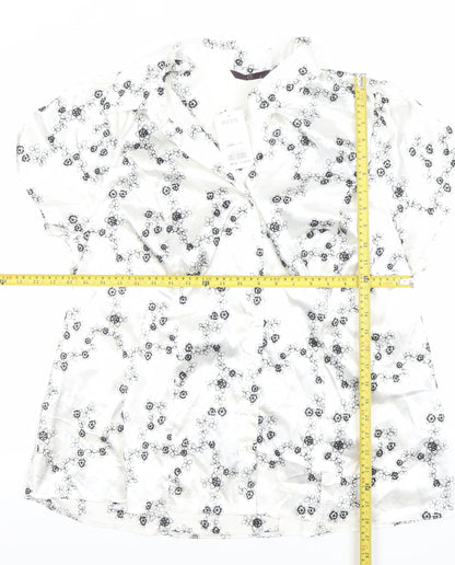 Evans Womens White Floral Satin Button-Up Blouse Size 22