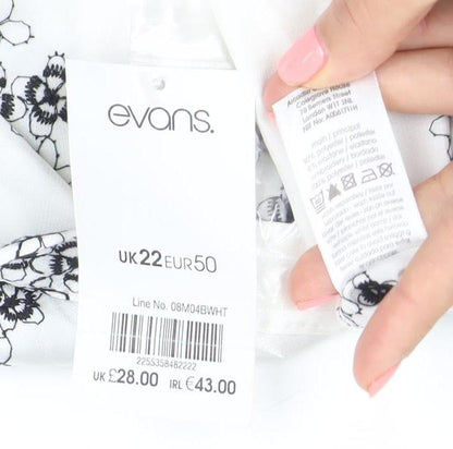 Evans Womens White Floral Satin Button-Up Blouse Size 22