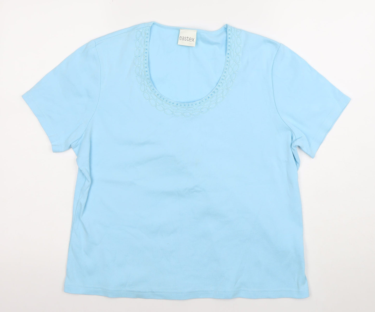 Eastex Women’s Blue Cotton Embroidered Scoop Neck T-Shirt UK 16