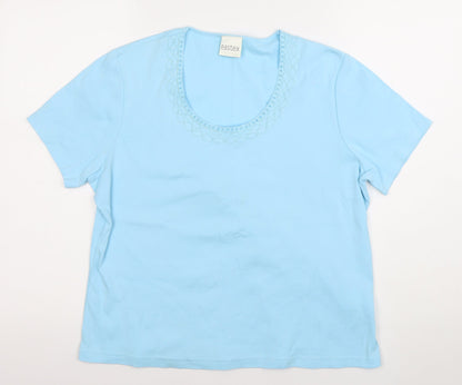 Eastex Women’s Blue Cotton Embroidered Scoop Neck T-Shirt UK 16