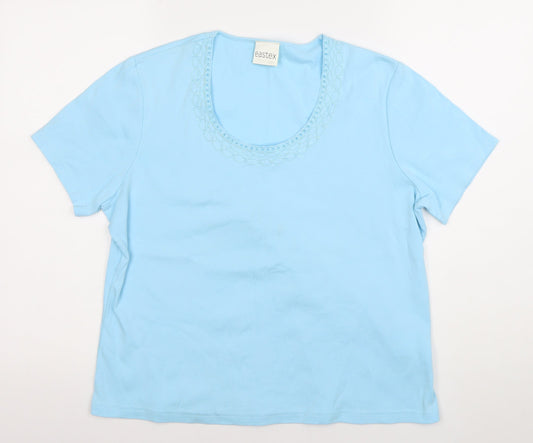 Eastex Women’s Blue Cotton Embroidered Scoop Neck T-Shirt UK 16