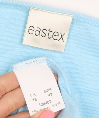 Eastex Women’s Blue Cotton Embroidered Scoop Neck T-Shirt UK 16
