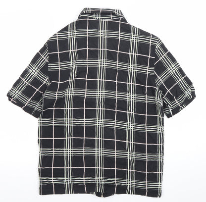 River Island Men’s Black Check Collared Short Sleeve Zip Shirt M