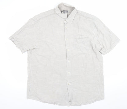 Marks and Spencer Mens Grey XL Striped Cotton Button-Up Shirt