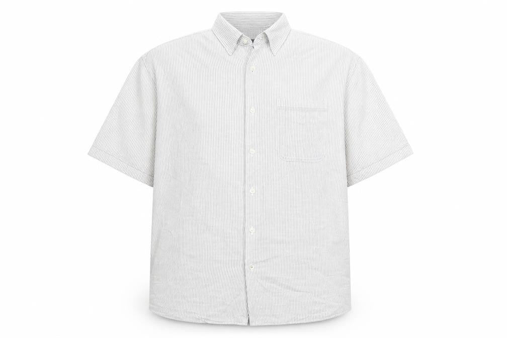 Marks and Spencer Mens Grey XL Striped Cotton Button-Up Shirt