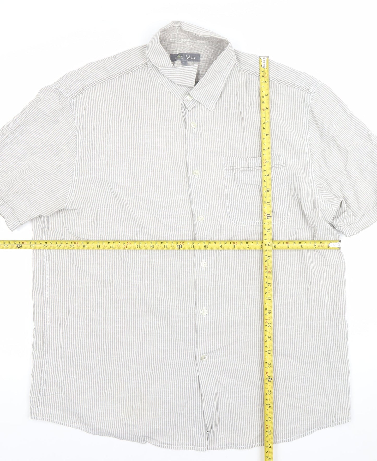 Marks and Spencer Mens Grey XL Striped Cotton Button-Up Shirt