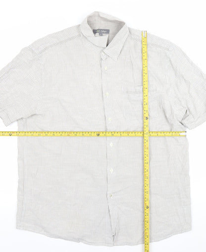 Marks and Spencer Mens Grey XL Striped Cotton Button-Up Shirt