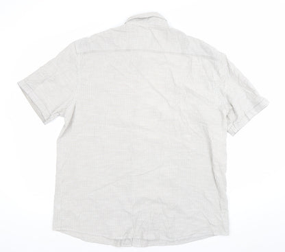 Marks and Spencer Mens Grey XL Striped Cotton Button-Up Shirt