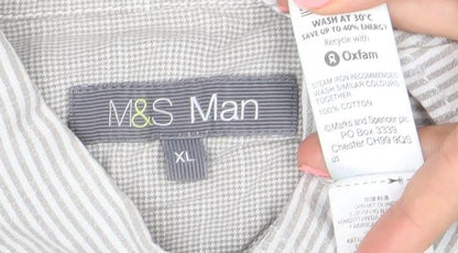 Marks and Spencer Mens Grey XL Striped Cotton Button-Up Shirt