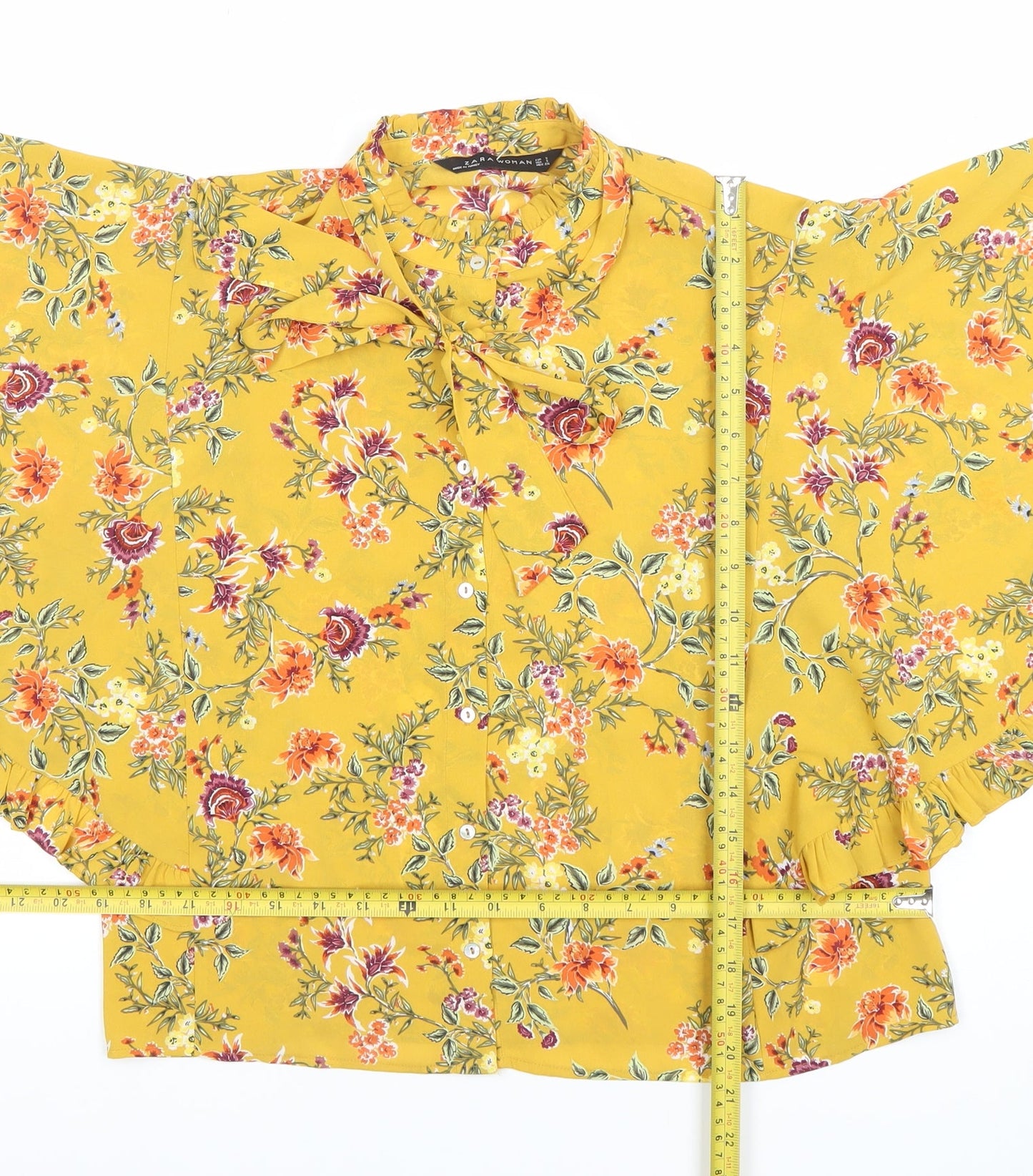 Zara Women Yellow Floral Kimono Blouse Size 8 Tunic Style