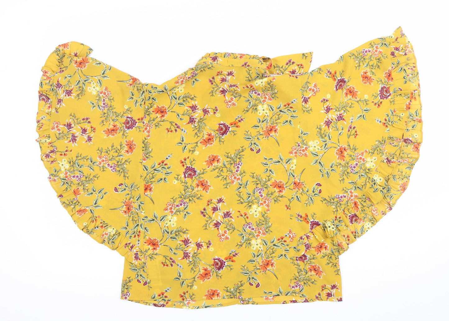 Zara Women Yellow Floral Kimono Blouse Size 8 Tunic Style