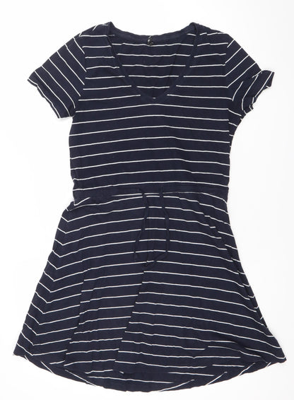 Oasis Women’s Blue Striped A-Line Jersey Dress Size S V-Neck Casual