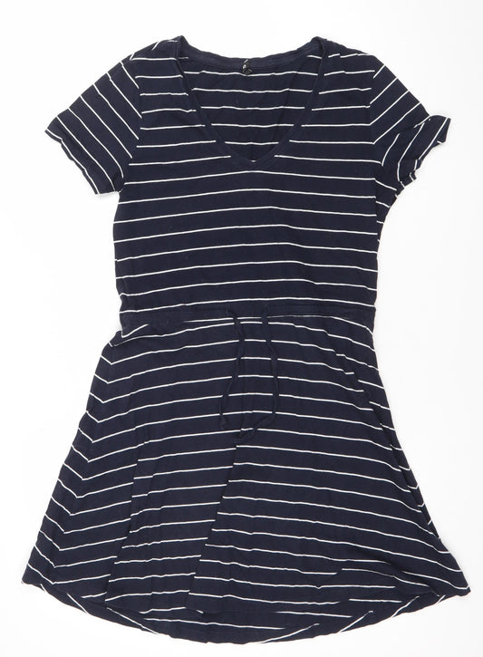 Oasis Women’s Blue Striped A-Line Jersey Dress Size S V-Neck Casual