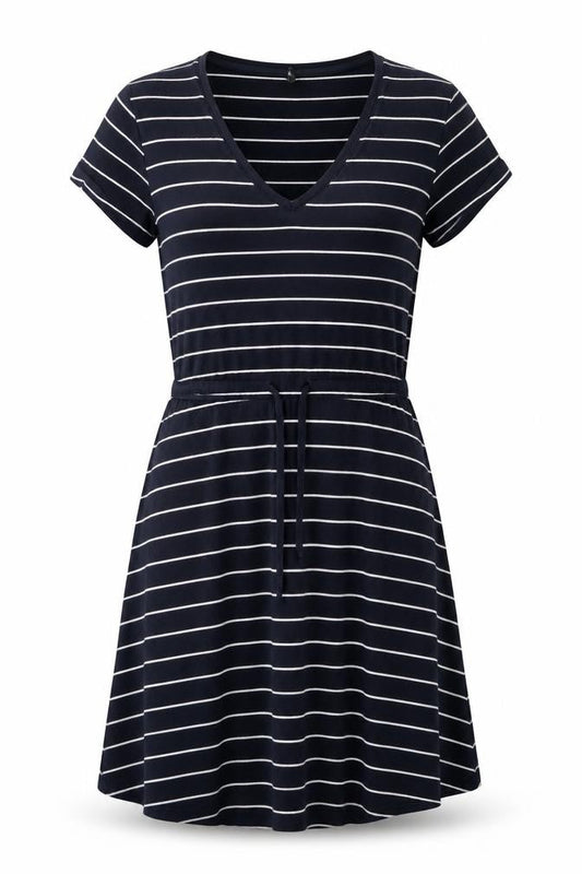 Oasis Women’s Blue Striped A-Line Jersey Dress Size S V-Neck Casual