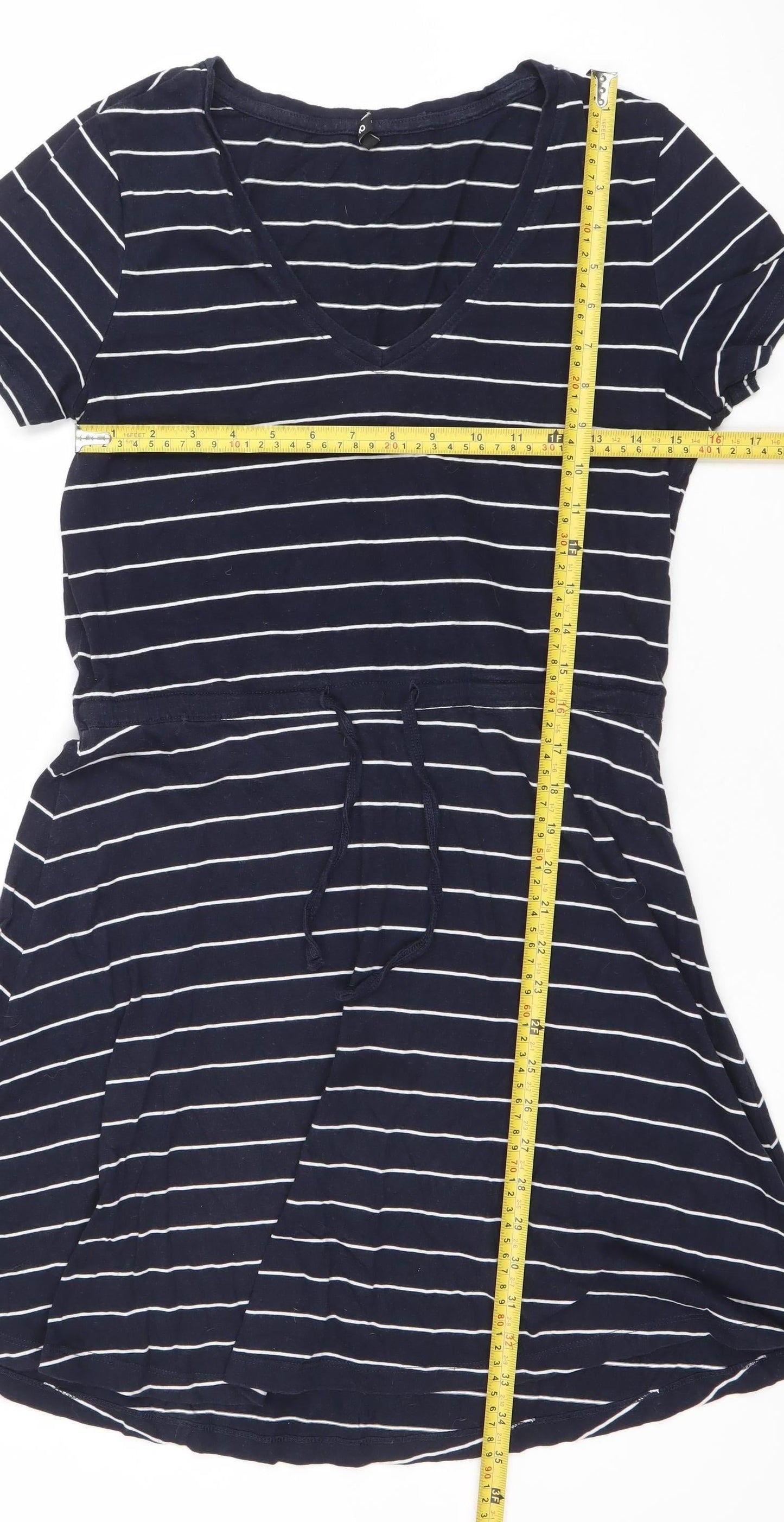Oasis Women’s Blue Striped A-Line Jersey Dress Size S V-Neck Casual