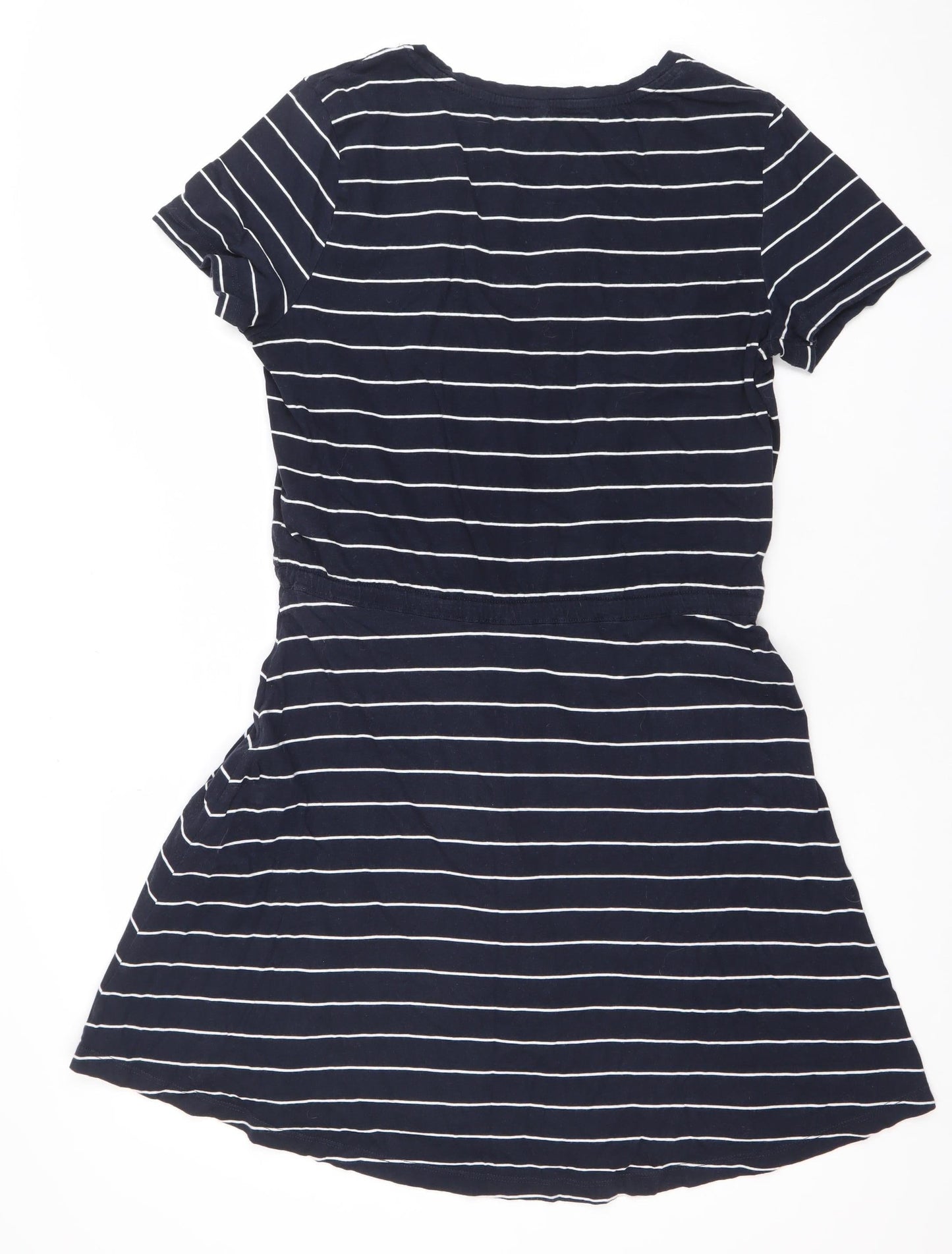 Oasis Women’s Blue Striped A-Line Jersey Dress Size S V-Neck Casual