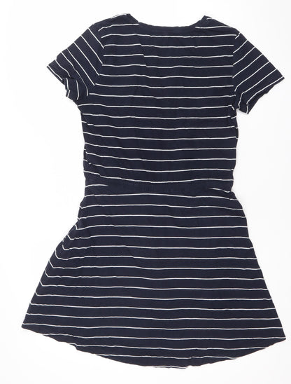 Oasis Women’s Blue Striped A-Line Jersey Dress Size S V-Neck Casual