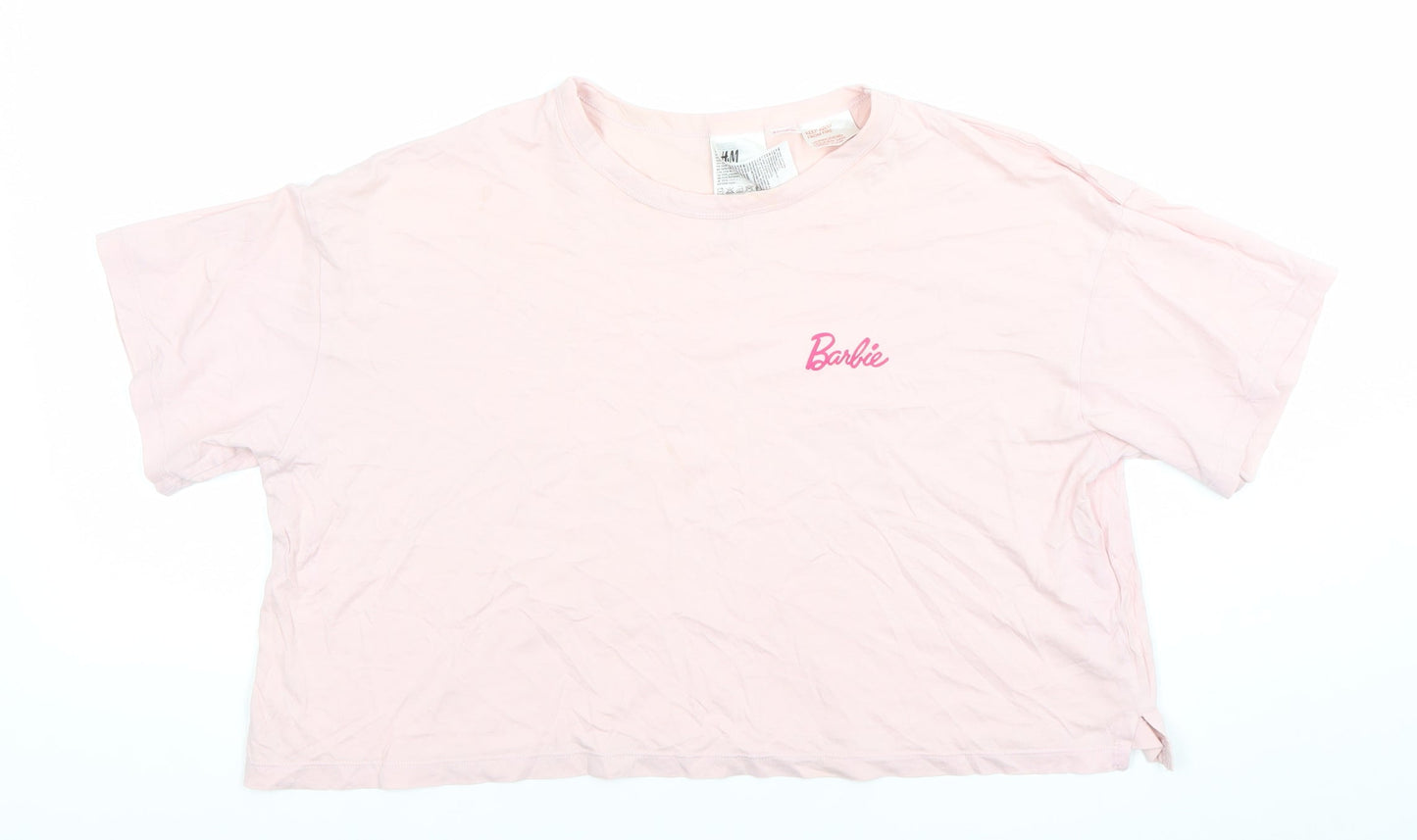 H&M Women Barbie Pink Cotton Cropped T-Shirt Size 12