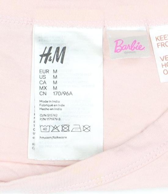 H&M Women Barbie Pink Cotton Cropped T-Shirt Size 12